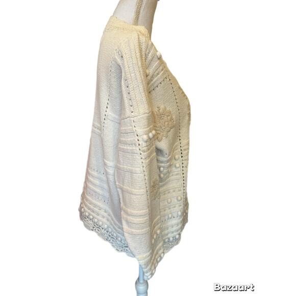 Rebecca & Company Ivory Long Sleeve Sweater Eyelet And Embroidered Design Size L - Picture 3 of 7